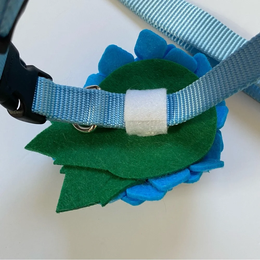 Dog Collar and Leash W/ Flower NEW Size Large Blue Hydrangea Tiff 45” Handmade